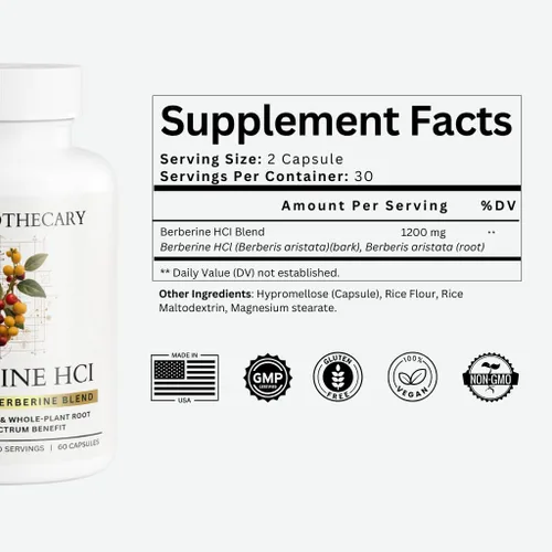Miniatura 3 de Berberine HCl 1200mg Suplemento – Extracto de corteza y raíz de fuente dual – Berberis Aristata – Extracto botánico cultivado en Estados Unidos