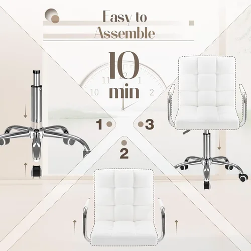 Miniatura 6 de Furmax silla de oficina con respaldo medio de piel sintética, silla ejecutiva moderna, ajustable, silla de escritorio para el hogar, silla de Blanco