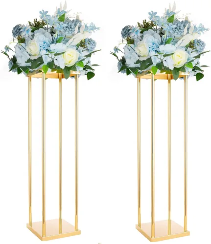 2 piezas de centro de mesa de boda jarrones dorados para mesas, soporte geométrico de flores de metal, 31.5 pulgadas de alto, florero de piso alto,