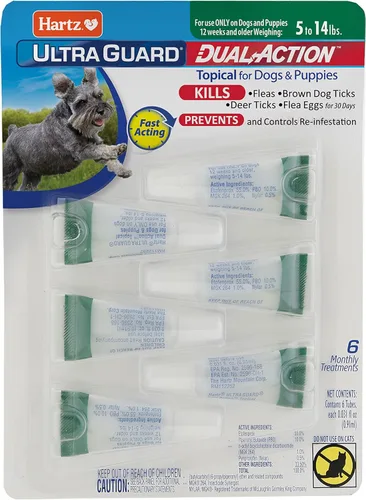 Hartz UltraGuard - Tratamiento tópico para pulgas y garrapatas de doble acción para perros y prevención de pulgas y garrapatas, 6 meses, perros de 5