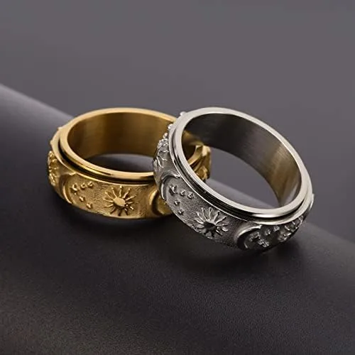 Miniatura 4 de Anillo giratorio de acero inoxidable personalizado para la ansiedad, anillos negros para aliviar el estrés y la ansiedad, anillo para hombres