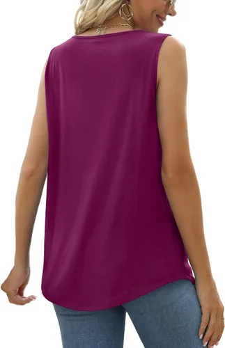 Miniatura 38 de Saloogoe - Camisetas sin mangas veraniegas para mujeres, plisadas con cuello cuadrado y dobladillo curvado, blusas de ajuste holgado con movimiento