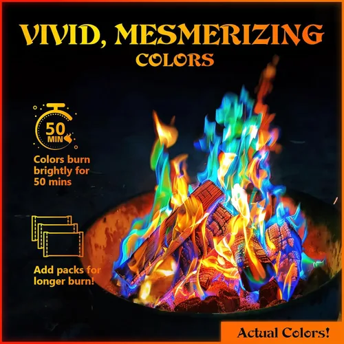 Miniatura 4 de MEKER Paquetes de Cambio de Color de Fuego – Fogata, Fogatas, Chimeneas al Aire Libre, Hoguera – Color de Fuego – Accesorios Perfectos de Campamento