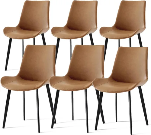 Miniatura 22 de Juego de 4 sillas de comedor, modernas sillas de comedor tapizadas de piel sintética con patas de metal resistentes y respaldo cómodo, sillas Marrón