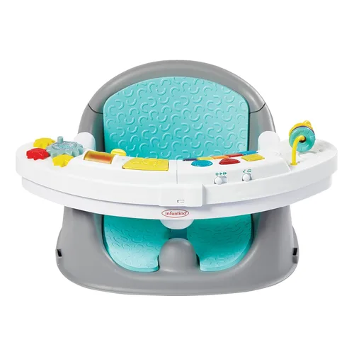 Infantino Asiento y elevador de descubrimiento 3 en 1, con música y luces, asiento elevador para niños pequeños para mesa de comedor o silla de