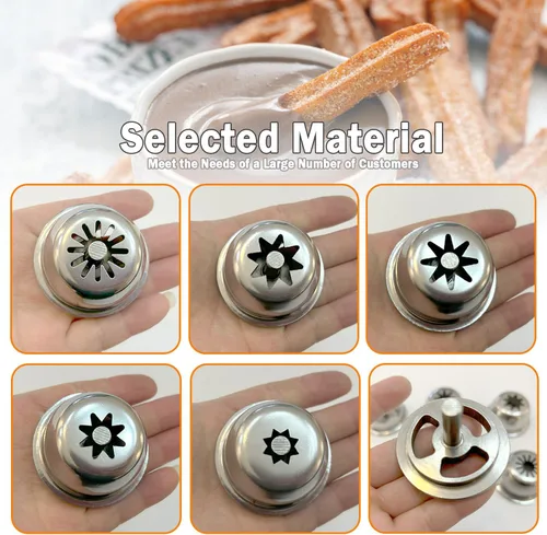 Miniatura 5 de Paquete de 6 boquillas de churro huecas de acero inoxidable con anillos de sellado, piezas de accesorios para máquinas de churros españoles