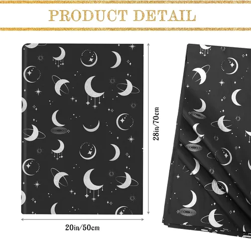 Miniatura 2 de HolyMaji 25 hojas de papel de seda de luz de luna para embalaje de pequeñas empresas de 20 × 28 pulgadas, papel de regalo de luna impreso a granel