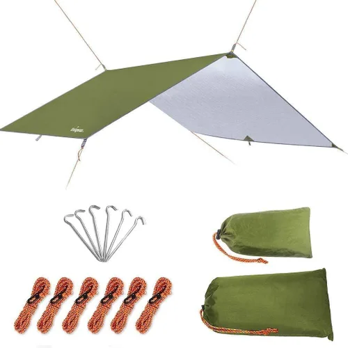 Miniatura 16 de Unigear Toldo para Hamaca contra Lluvia, Lona de Campamento de 16.5/14.4/13.1/9.8 pies, Protección UV e Impermeable y Ligera para Campamento, Marrón