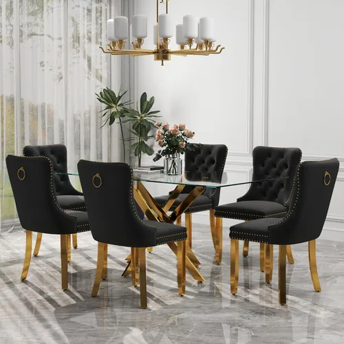 Miniatura 9 de Juego de comedor de 3 piezas con superficie de vidrio transparente, juego de comedor cuadrado minimalista moderno de 36'', juego de mesa de cocina