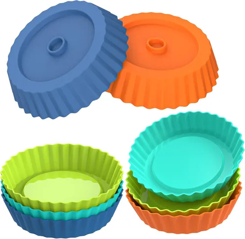 Webake Bandeja de silicona para quiche, 8 piezas de bandejas para tartas con nervaduras, moldes de hornear redondos de 5 pulgadas, pequeñas bandejas