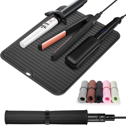 Alfombrilla grande de silicona resistente al calor para herramientas de cabello: rizador, plancha, alisador de pelo - Funda portátil para