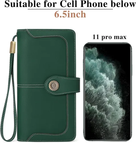 Miniatura 5 de FALAN MULE Cartera de cuero genuino RFID bloqueo gran capacidad Trifold señoras cartera.