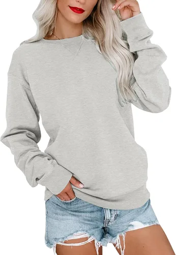 Miniatura 9 de Bingerlily Sudadera casual de manga larga para mujer, cuello redondo, linda sudadera pullover de ajuste relajado, tops Azul