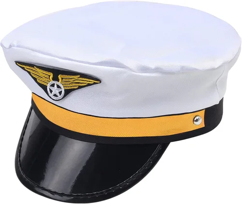 Miniatura 3 de Paquete de 4 gorras de capitán piloto, aviador, aviador, azul marino, para hombres y mujeres, color blanco