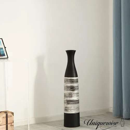 Miniatura 7 de Jarrón de cerámica impermeable de 31 pulgadas hecho a mano en blanco y negro, forma de botella clásica, diseño independiente y perfecto
