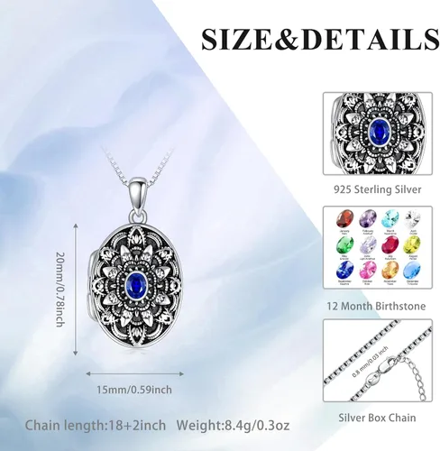 Miniatura 2 de Shusukue Collar con medallón de forma redondacorazónovalada que sostiene imágenes, plata de ley 925, fotos de piedra natal personalizadas, colgante