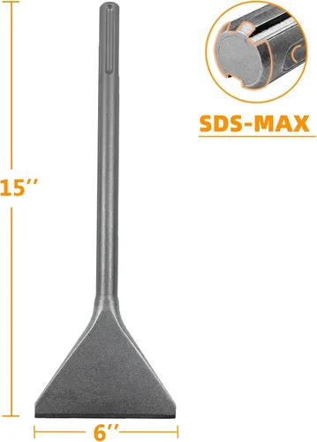 Miniatura 6 de Azulejo de 6 pulgadas de ancho y cincel Thinset Scaling Shank SDS-Max, broca de extracción de raspador de 6 x 15 pulgadas, ideal para taladros