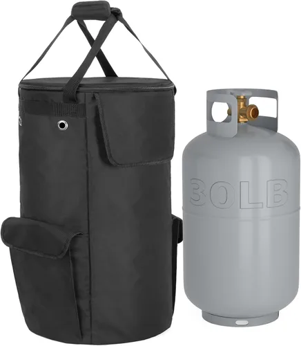 Miniatura 8 de samdew Funda para tanque de propano, bolsa de tanque de gas propano de 20 libras con solapa lateral abatible y función de mesa estable, 2 bolsillos