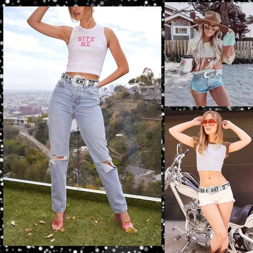 Miniatura 5 de UnFader Cinturones de diamantes de imitación brillantes para mujer, cinturones de vaquera occidentales con tachuelas para pantalones de mezclilla