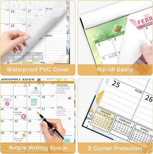Miniatura 4 de Ospelelf Calendario de escritorio 2026-2027, calendario magnético para refrigerador, 12 x 17 pulgadas, calendario de pared de 18 meses, uso de enero