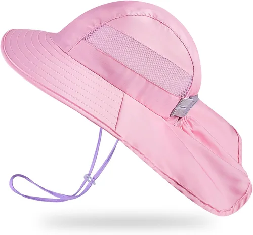 Miniatura 24 de Sombrero de sol para niños, protección UV, unicornio, verano, playa, jugar con ala ancha, solapa para el cuello para niñas y niños
