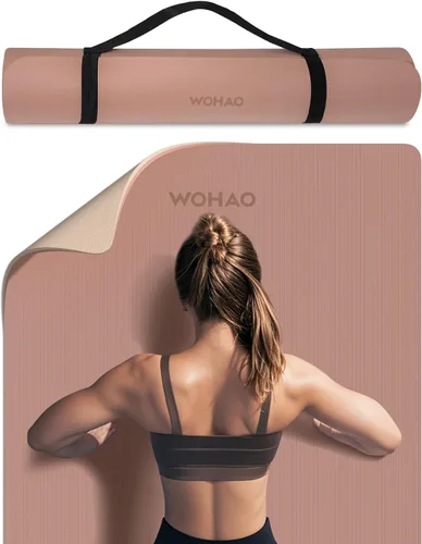 Tapete de yoga extra grueso de 0.315 pulgadas, 72 x 28 pulgadas, tapete de ejercicio antideslizante, reversible de 2 lados de doble color, material