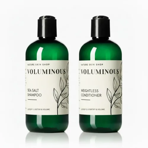 Nature Skin Shop Voluminous Sea Salt Shampoo y acondicionador Set, clarificador para agua blanda o dura, elimina la acumulación del cabello fino,