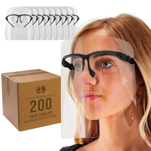 TCP Global Salon World - Protectores faciales completos con marcos de gafas (paquete de 10), ultra transparentes para proteger los ojos, la nariz,
