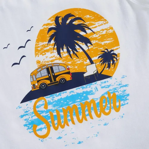 Miniatura 5 de Conjunto de pantalones cortos para niños pequeños, camiseta estampada junto al mar, 2 piezas, ropa de verano
