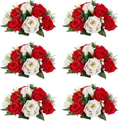 Miniatura 46 de NUPTIO Centros de mesa de flores blancas para mesas: 6 piezas de arreglo de bolas de flores artificiales para fiesta de boda, rosa floral falsa