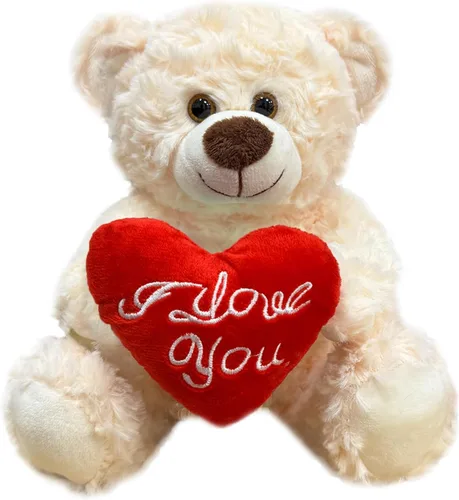 ''I Love You'' - Oso de peluche blanco con corazón, recuerdo, animales de peluche suaves, lindo oso con corazón para mamá, papá, aniversario, San