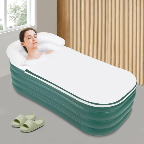 Miniatura 3 de Bañera inflable plegable para adultos – Bañera portátil de pie con bomba de aire eléctrica y tubo de drenaje, soporta 220 libras