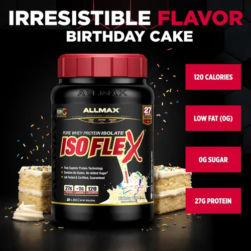 Miniatura 8 de ALLMAX Nutrition - ISOFLEX Polvo de Proteína de Suero, Proteína de Suero Aislada, 27g de Proteína, Pastel de Cumpleaños, 2 lb