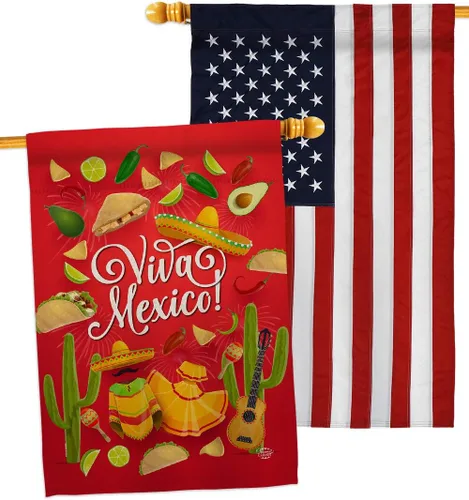 Viva Mexico House Banderas para fiesta de verano, cactus y piñata, sombrero mexicano, fiesta mexicana, bordado, pequeño, decorativo, regalo, para