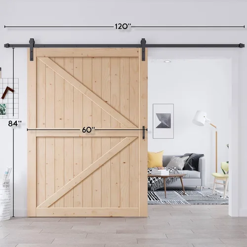 Miniatura 7 de EaseLife Puerta corredera estilo granero de 60 pulgadas x 84 pulgadas con kit de herrajes de puerta de granero de 10 pies y manija incluida
