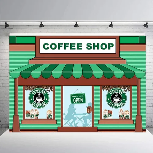 Miniatura 5 de Telón de fondo de caricaturas para fotografía de café – Fondo de helado de primer cumpleaños con rayas verdes para niños y baby shower (7 x 5 pies)