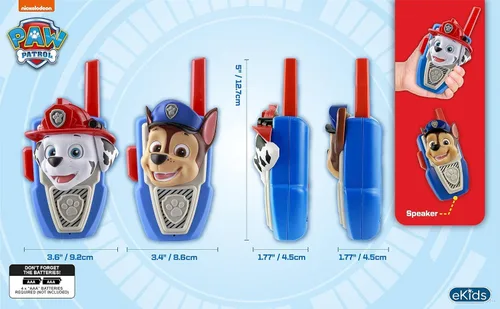 Miniatura 5 de eKids Walkie Talkies de juguete de la Patrulla Canina para niños, sin estática y con rango extendido para interiores y exteriores, juguetes
