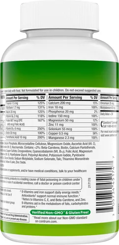 Miniatura 11 de Centrum Suplemento multivitamínico/multimineral para adultos con antioxidantes, zinc, vitamina D3 y vitaminas B, sin gluten, ingredientes sin OMG