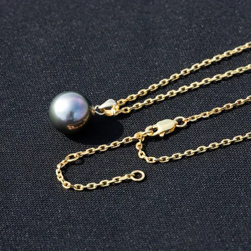 Miniatura 4 de Raivari Collar con colgante de perla negra de Tahití, 5A, natural, auténtica, cultivada en Tahití, de agua salada, de 18 pulgadas, collar de oro
