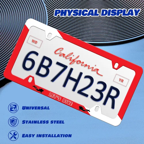 Miniatura 3 de Let's Dive - Marco para placa de matrícula, bandera de buceo, personaliza, de acero inoxidable, diseño divertido compatible con soporte estándar
