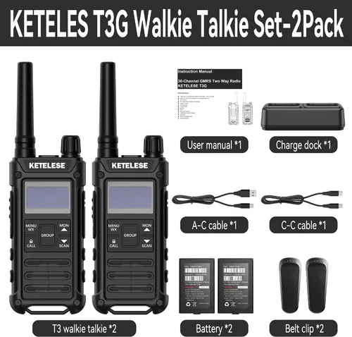 Miniatura 8 de KETELESE T3G Walkie Talkies resistentes para adultos, radio de 2 vías impermeable IP67 de largo alcance, con auricular y micrófono, base de carga
