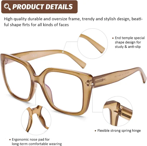 Miniatura 4 de DOOViC 3 Pack Oversized Reading Glasses for Women Blue Light Blocking Square Stylish Computer Readers