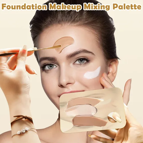 Miniatura 4 de CANIPHA Paleta de mezcla de maquillaje acrílico con 2 espátulas de maquillaje, bandeja de mezcla de base dorada, mezclador de paleta cosmética