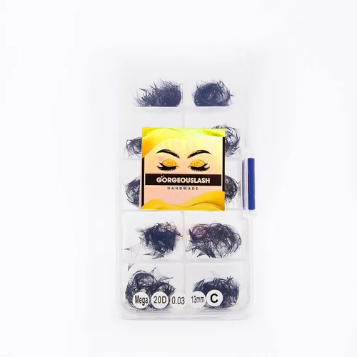 Miniatura 54 de Extensiones de pestañas 20D, 25D. 500 abanicos de pestañas prefabricados. Extensiones de pestañas. Hechas a mano (20D - rizo D - 0.03, 0.55 pulgadas)