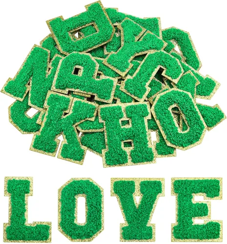 Morcheiong 26 parches de letras de felpilla autoadhesivas de la A a la Z, letras de felpilla para ropa, tela, zapatos y bolsas (verde oscuro)