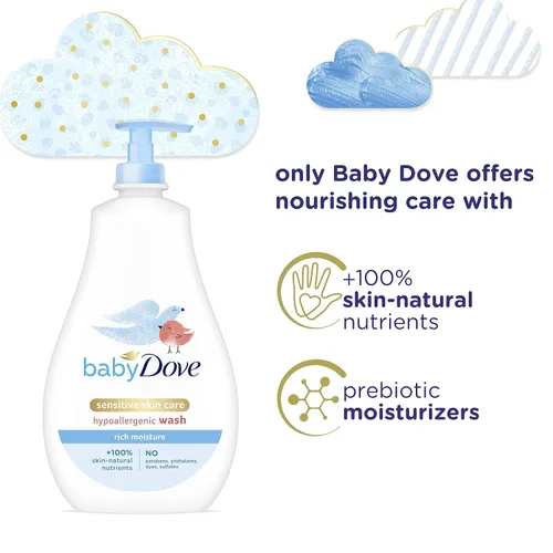 Miniatura 17 de Baby Dove Jabón Corporal para Cuidado de la Piel Sensible del Bebé para el Baño del Bebé Riqueza en Humedad Sin Lágrimas e Hipoalergénico, 20 onzas