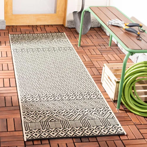 Miniatura 32 de SAFAVIEH Alfombra lavable para exteriores, colección Courtyard de 2.3 x 6.7 pies, beige y azul aguamarina, no desprende pelusa y es fácil