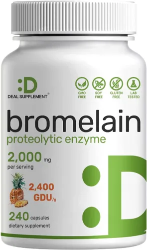 Suplemento de bromelina 2,000 mg por porción, 240 cápsulas – Enzimas proteolíticas naturales de piña fresca – Apoya la digestión de nutrientes