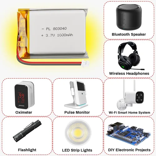 Miniatura 6 de 803040 3.7V 1000mAh LiPo Batería - Batería recargable de polímero de litio con placa de protección y conector Micro JST 1.25 para dispositivo