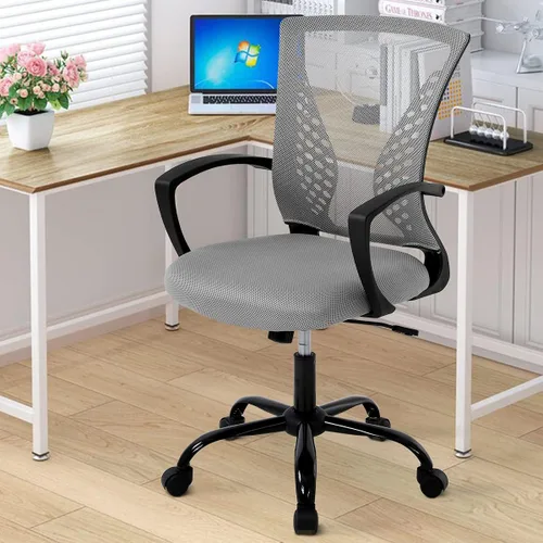 Miniatura 10 de Silla de oficina, silla de escritorio giratoria con respaldo medio con reposabrazos, soporte lumbar de malla, silla de computadora, altura